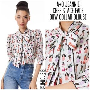 🎀SOLD🎀Alice + Olivia Jeannie Chef Stace Face Bow Collar Blouse